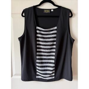 Bob‎ Mackie Wearable Art Square Sequin Stripe Sleeveless Top 1X